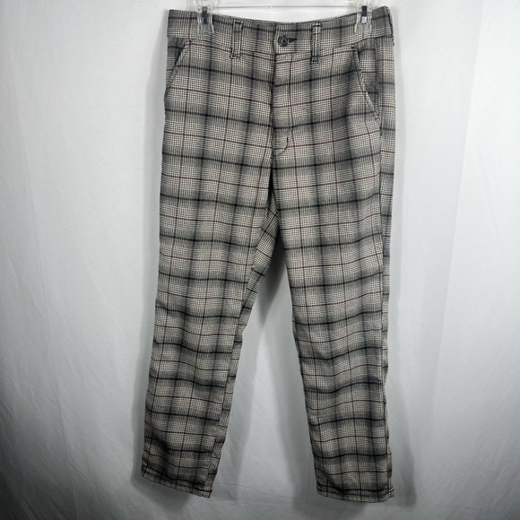 American Eagle Outfitters Pants - American Eagle Stretch Women's Plaid Pants Size 6‎ Red Black Tan Button Zip